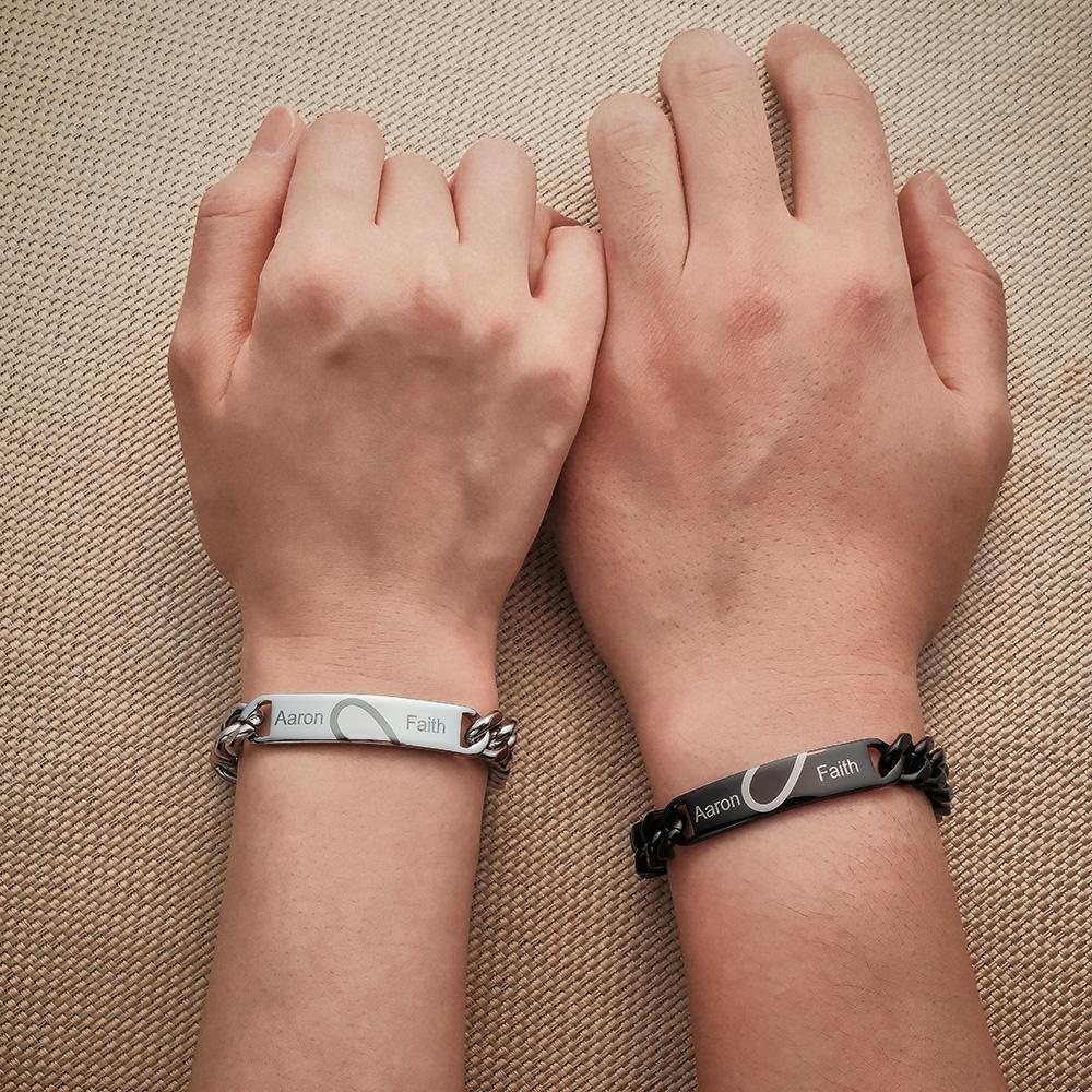 Engraved Couple Bracelet Personalized Unique Love Heart Wide Chain Bracelet Valentine's Day Gifts