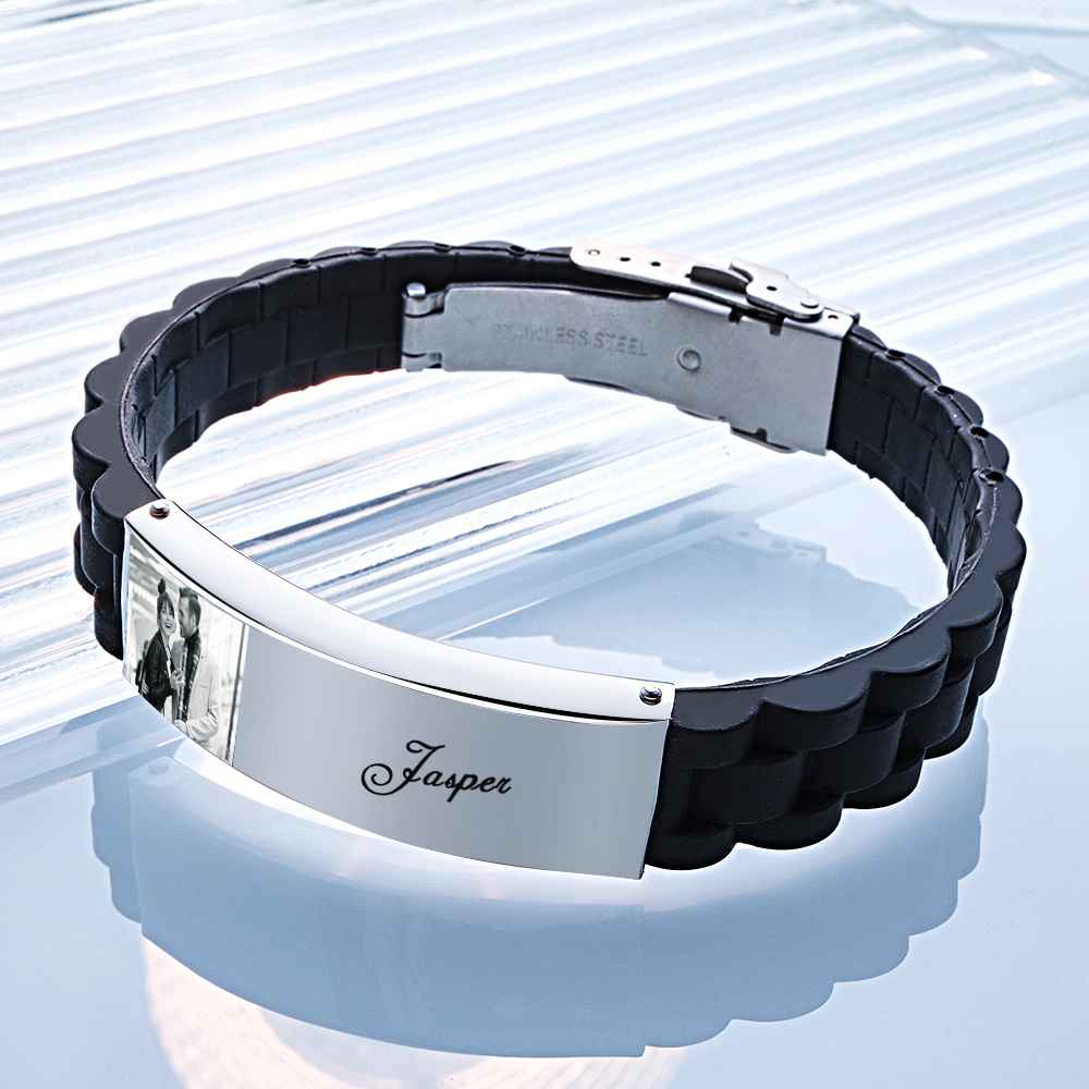 Custom Photo Silicone Bracelet Engraved Vintage Wide Bracelet For Men