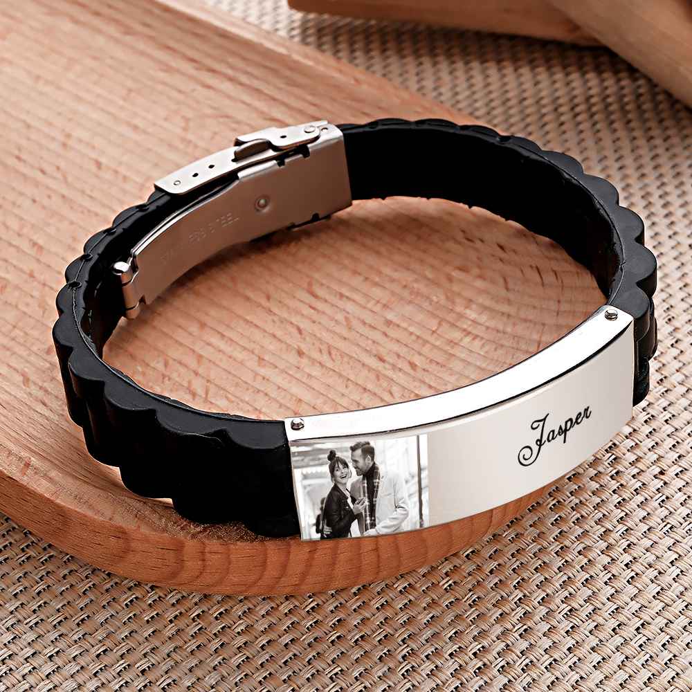 Custom Photo Silicone Bracelet Engraved Vintage Wide Bracelet For Men