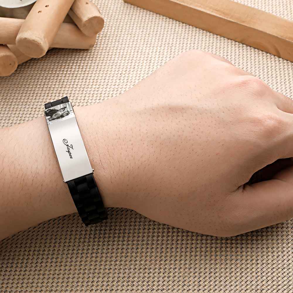 Custom Photo Silicone Bracelet Engraved Vintage Wide Bracelet For Men