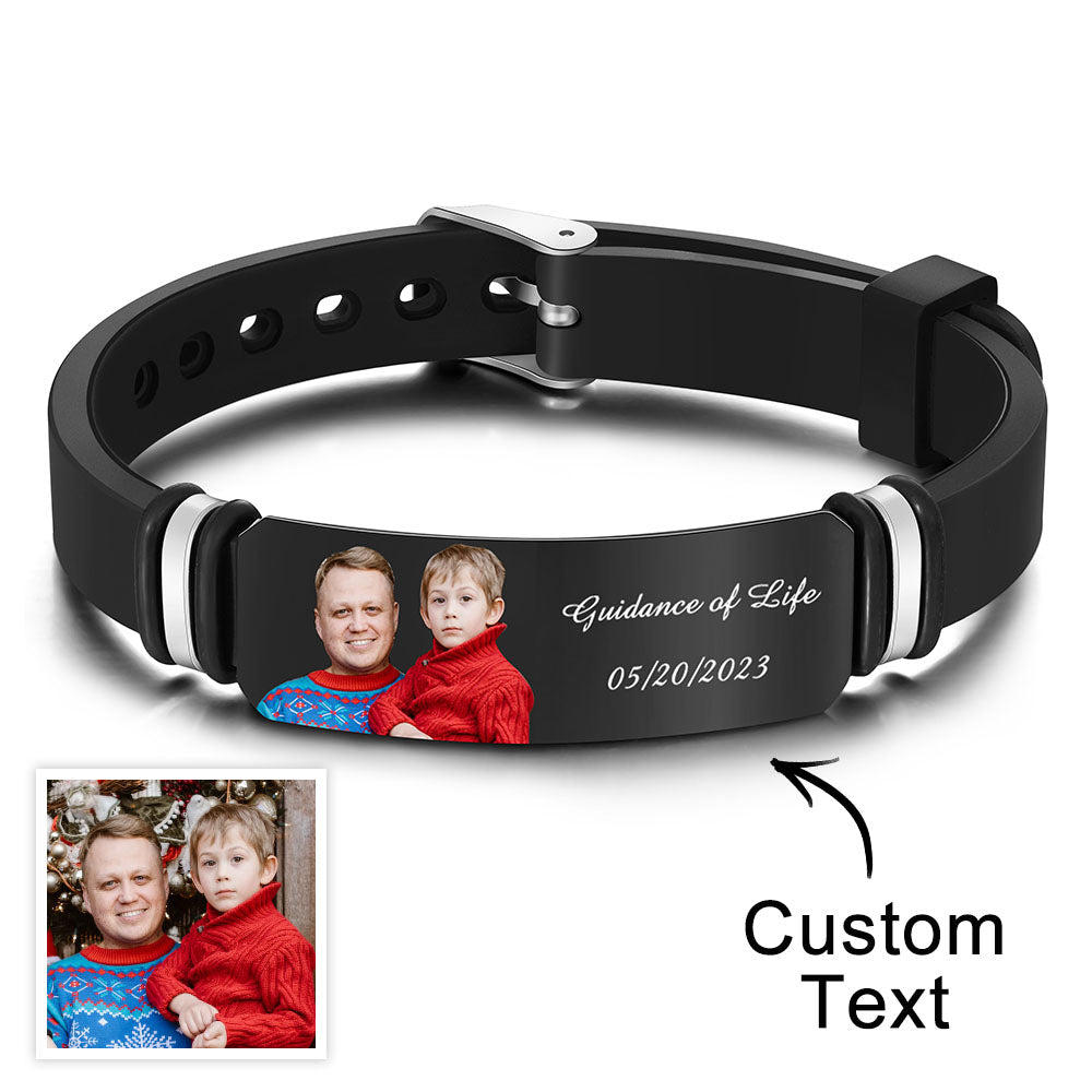 Custom Men's Photo Engraved Black Bracelet For Him Personalized Bracelet For Men Perfect Gift For Christmas Day