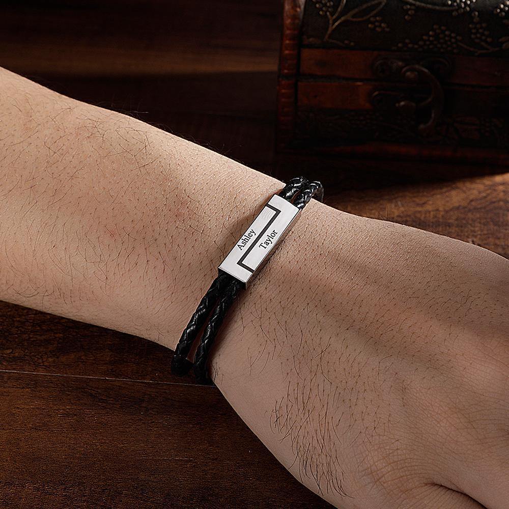 Men's Leather Bracelet Personalized Leather Wrap Bracelet, Engraved Name Bracelet Couple's Gifts