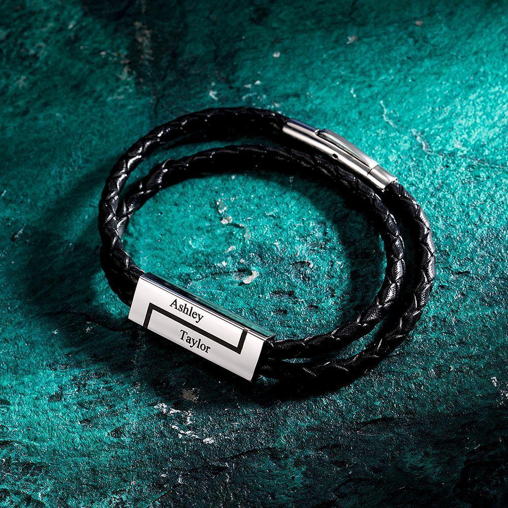 Men's Leather Bracelet Personalized Leather Wrap Bracelet, Engraved Name Bracelet Couple's Gifts
