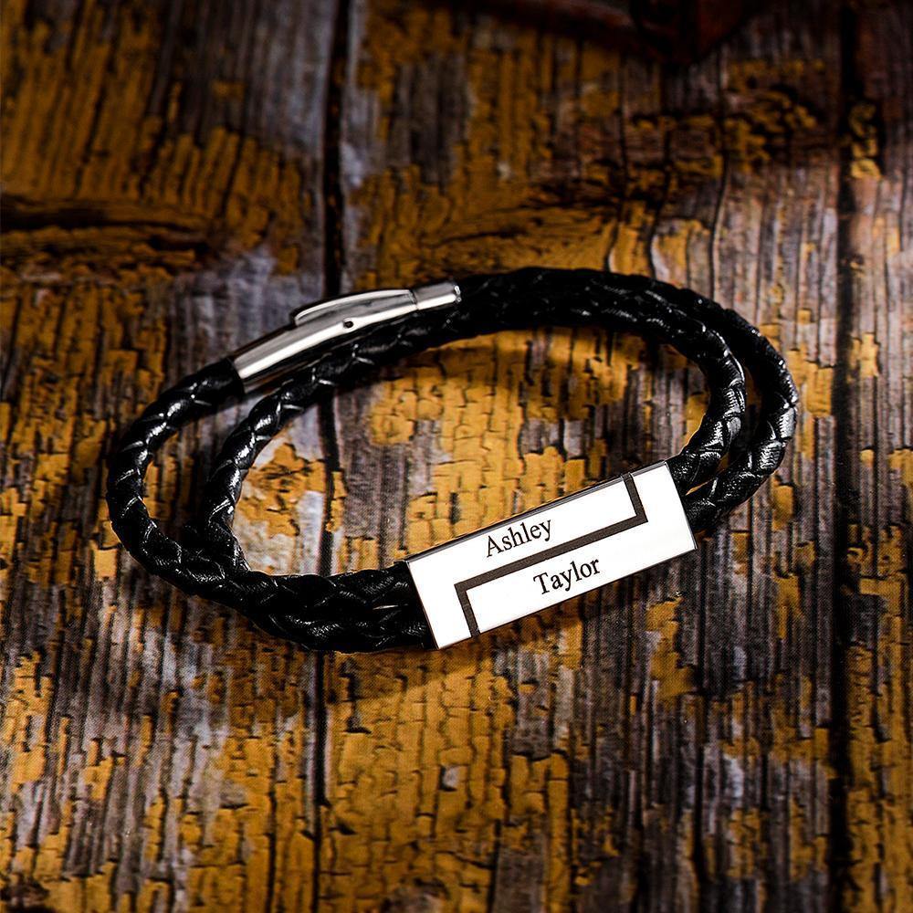 Men's Leather Bracelet Personalized Leather Wrap Bracelet, Engraved Name Bracelet Couple's Gifts