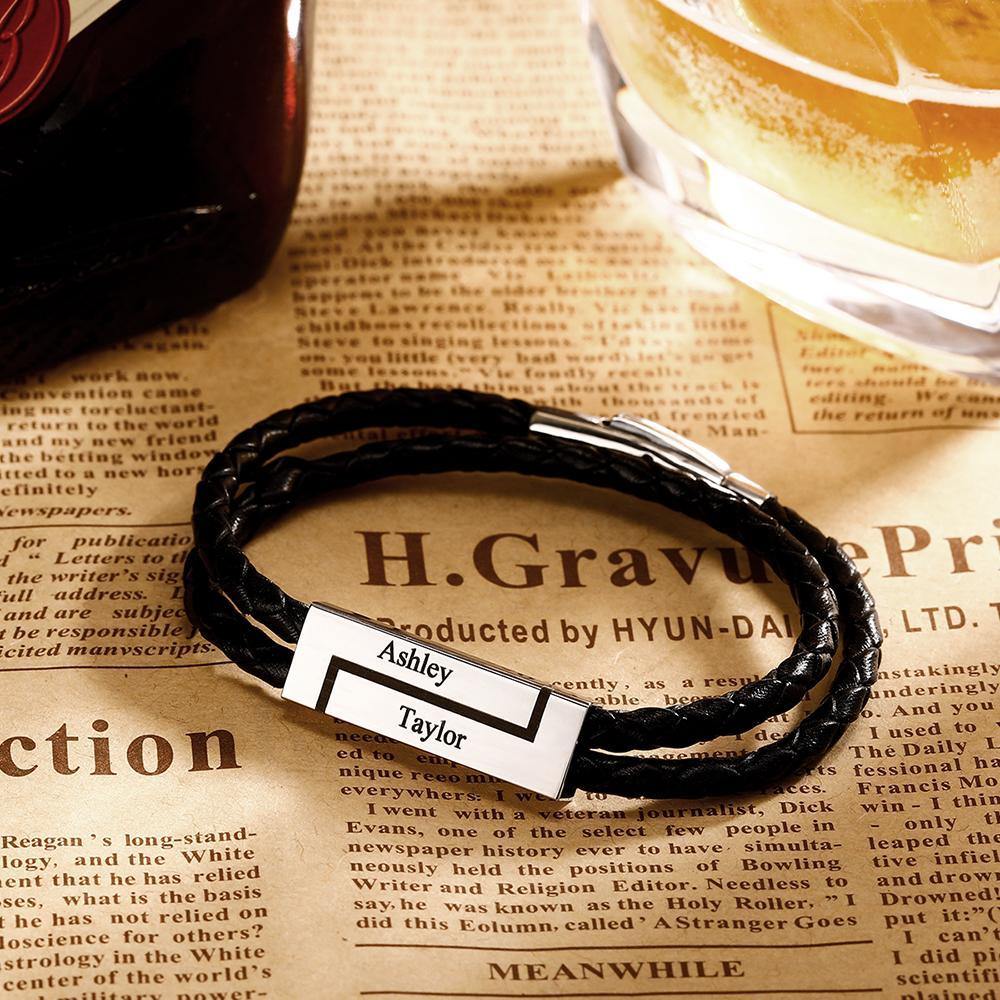 Men's Leather Bracelet Personalized Leather Wrap Bracelet, Engraved Name Bracelet Couple's Gifts