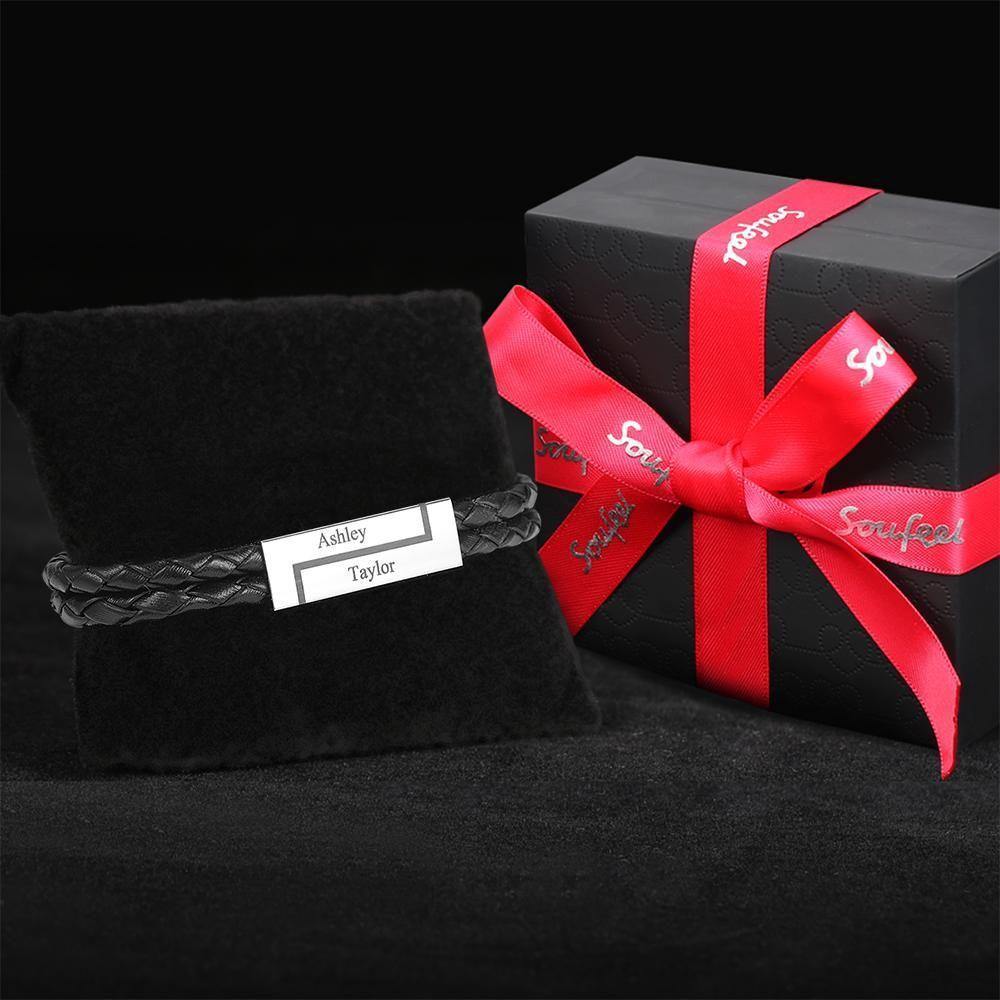 Men's Leather Bracelet Personalized Leather Wrap Bracelet, Engraved Name Bracelet Couple's Gifts