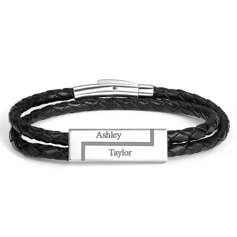 Men's Leather Bracelet Personalized Leather Wrap Bracelet, Engraved Name Bracelet Couple's Gifts