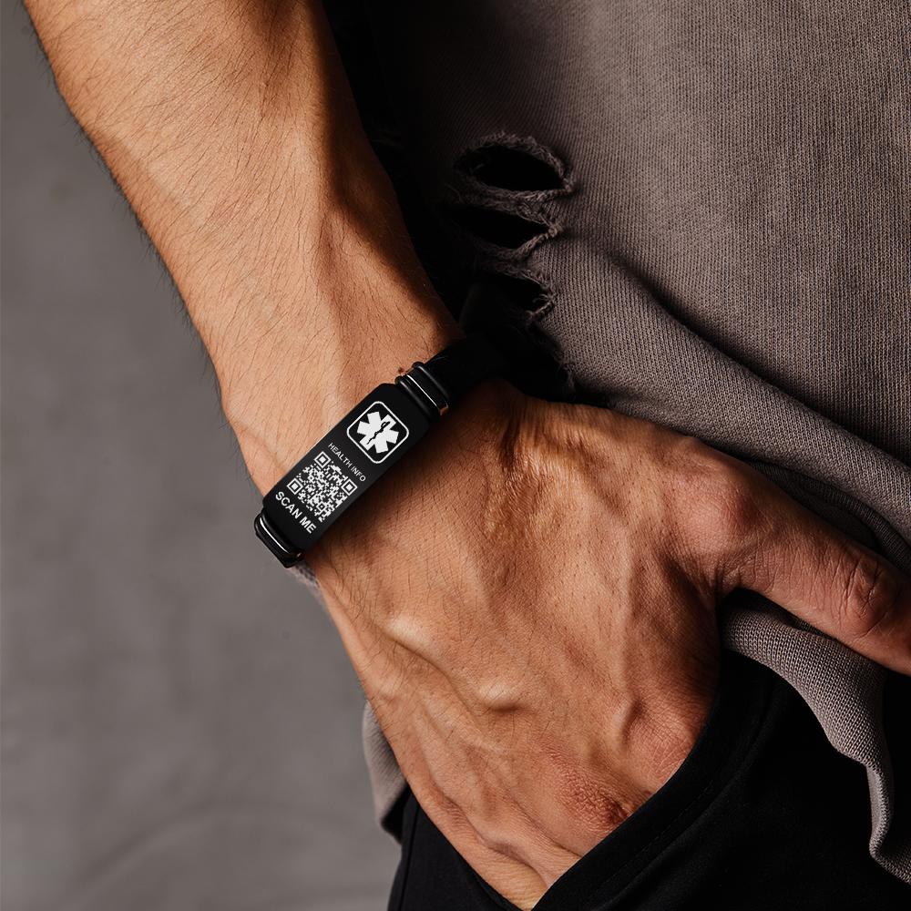 Custom Medical Bracelets with QR Code Custom Emergency Medical Information Men's Gifts