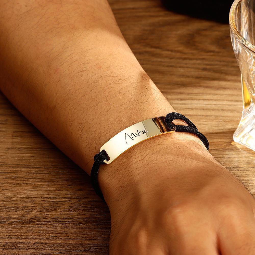 Men's Leather Bracelet Custom Men's Bracelet Chain Bracelet with Individual Name Engraving Gift Partner Bracelet - Silver