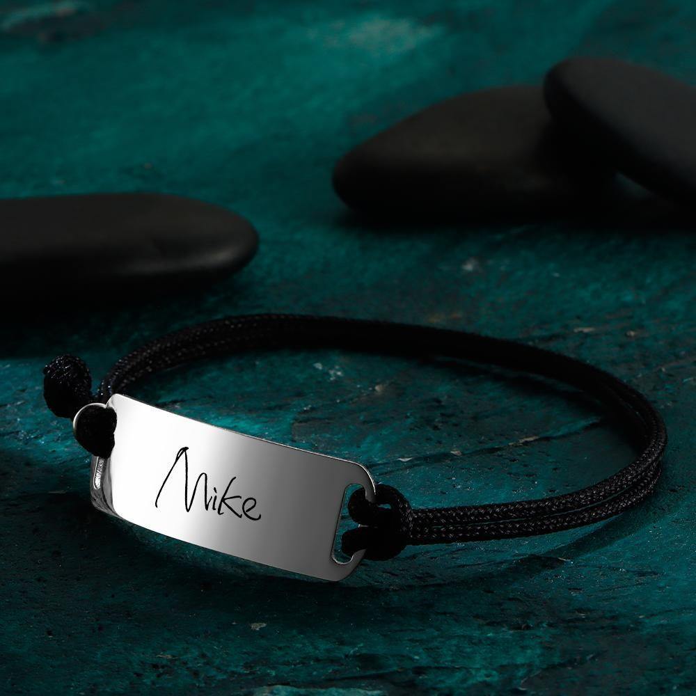 Men's Leather Bracelet Custom Men's Bracelet Chain Bracelet with Individual Name Engraving Gift Partner Bracelet - Silver