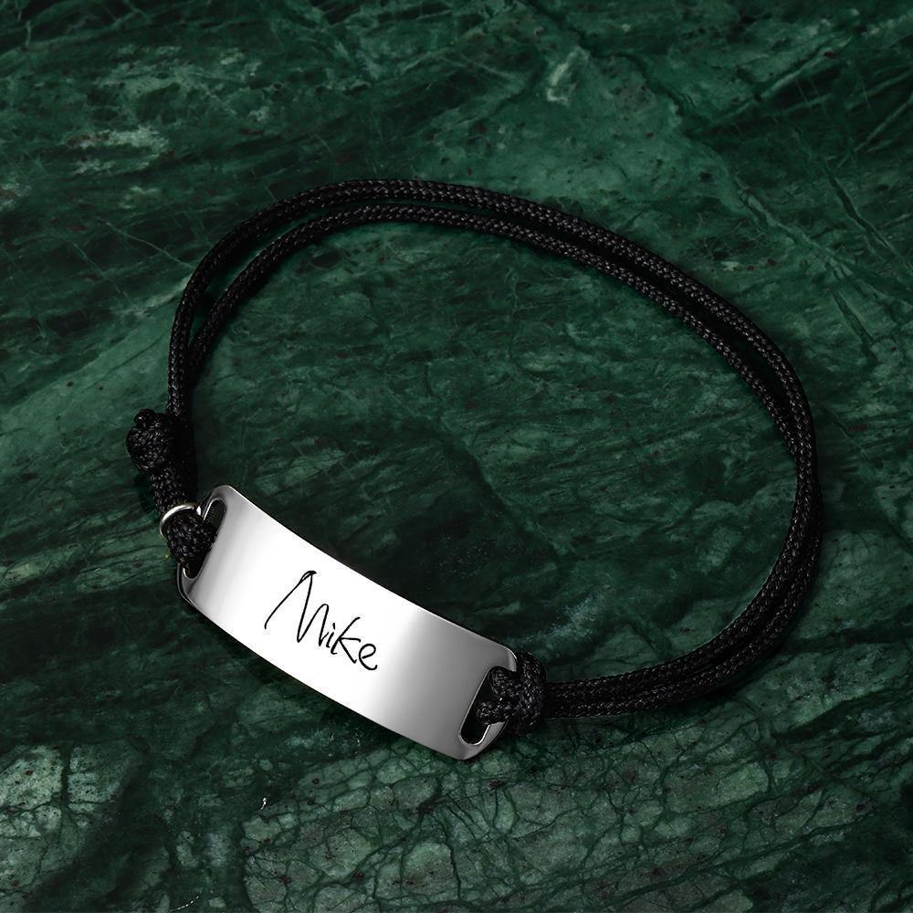 Men's Leather Bracelet Custom Men's Bracelet Chain Bracelet with Individual Name Engraving Gift Partner Bracelet - Silver