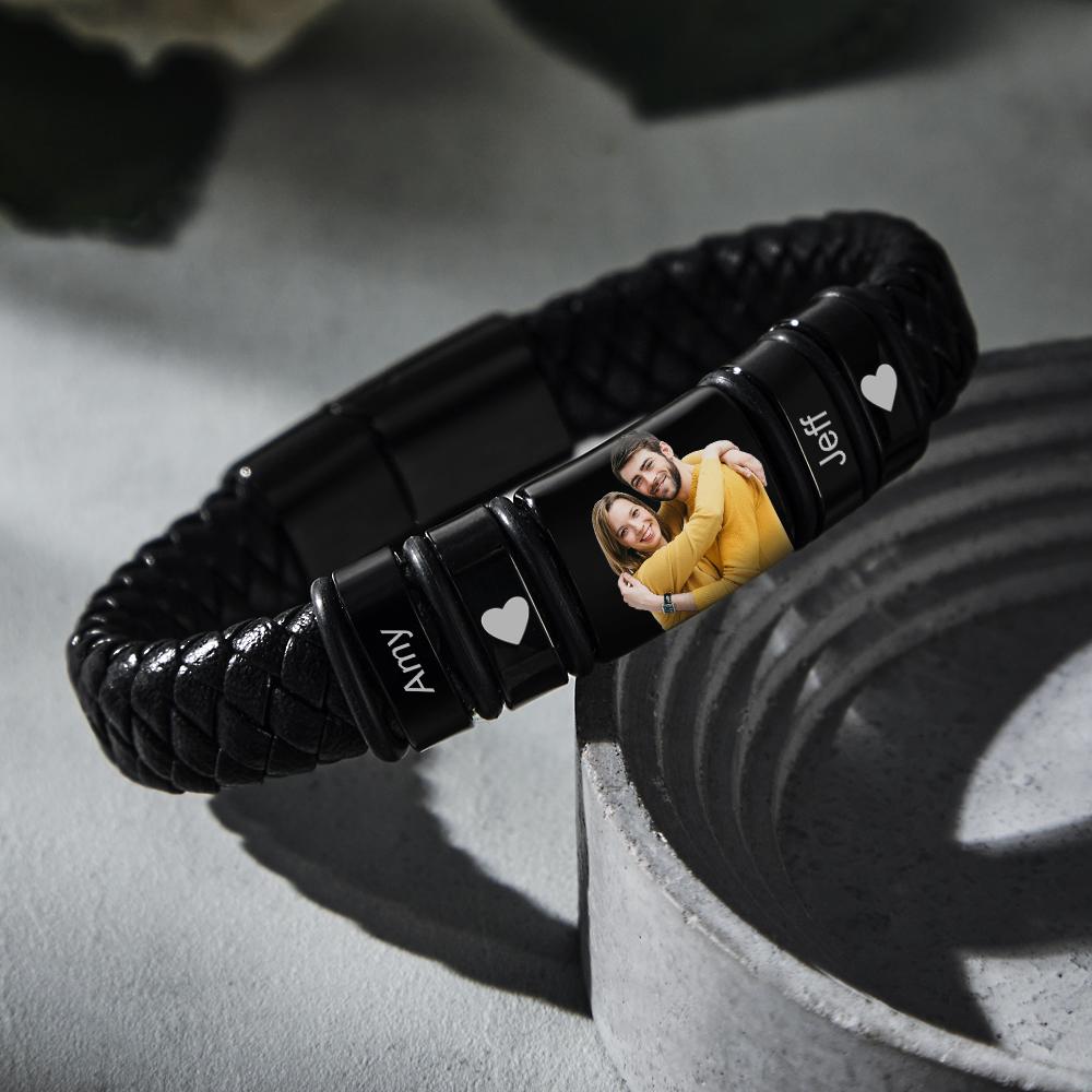 Custom Photo Engraved Bracelet Leather Bracelet Men's Bracelet Gifts for Him