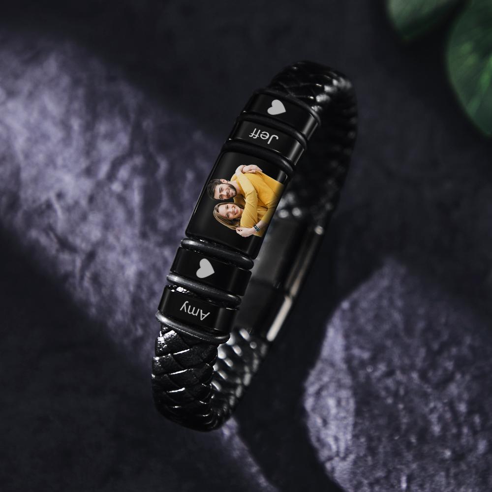 Custom Photo Engraved Bracelet Leather Bracelet Men's Bracelet Gifts for Him