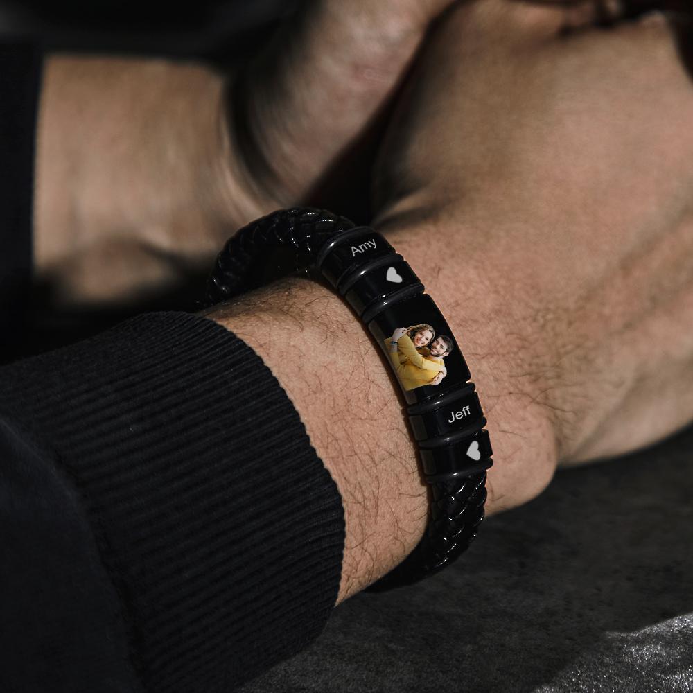 Custom Photo Engraved Bracelet Leather Bracelet Men's Bracelet Gifts for Him