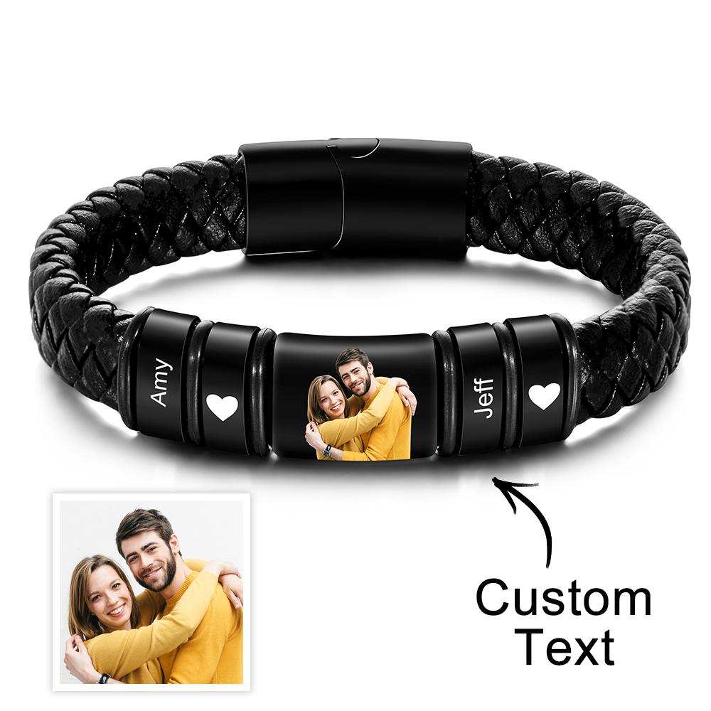 Custom Photo Engraved Bracelet Leather Bracelet Men's Bracelet Gifts for Him