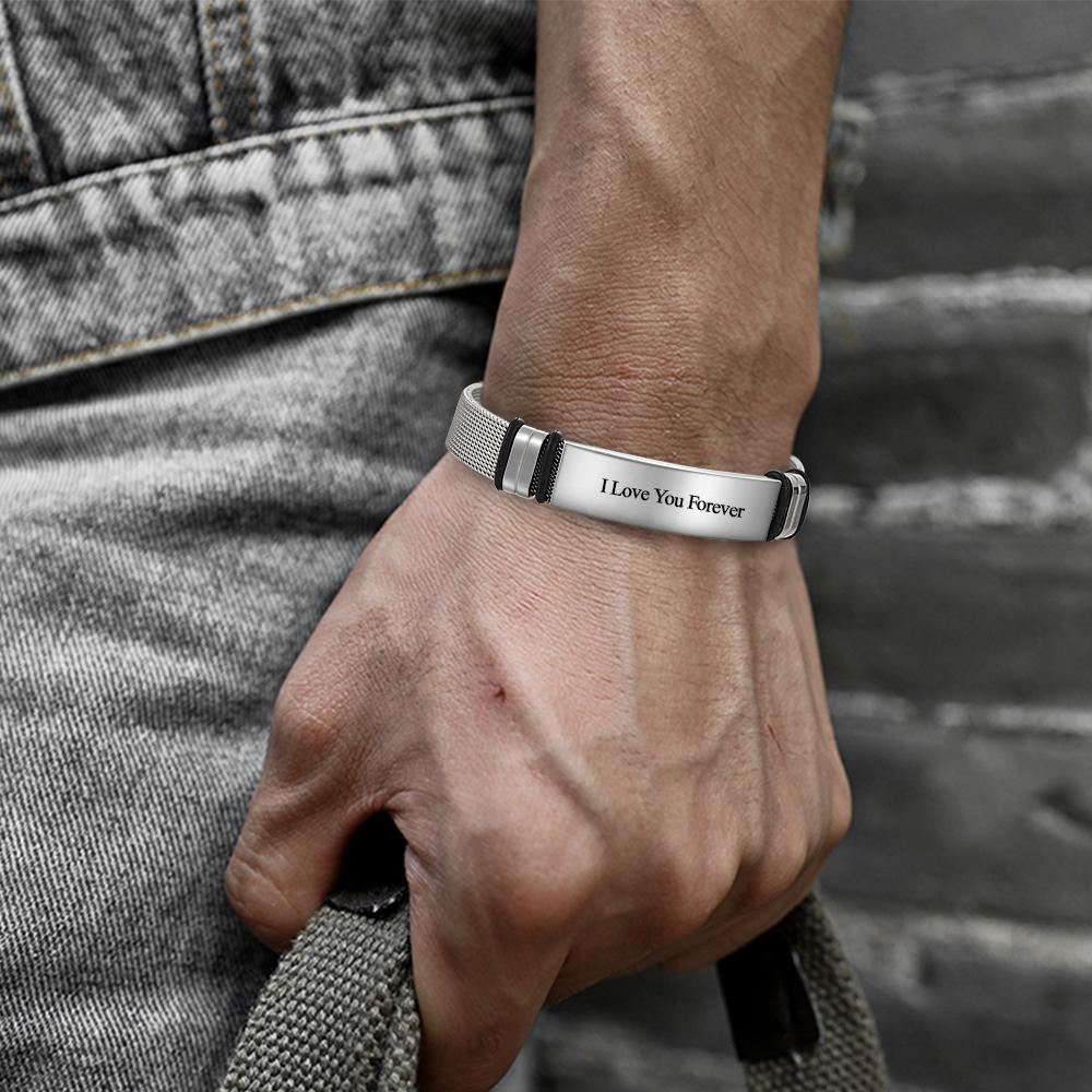 Engraved Bracelet Men's Bracelet Stainless Steel Black for Boyfriend