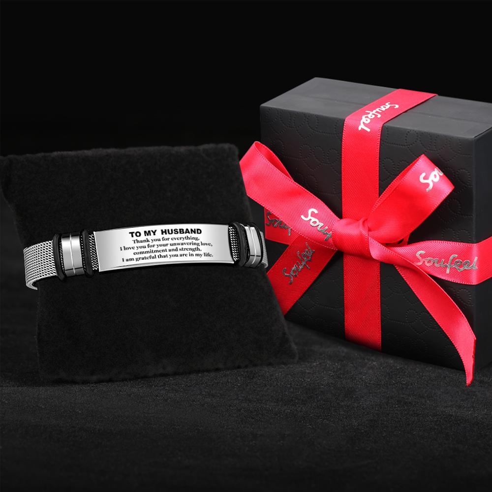 Custom Engraved Bracelet Men's Bracelet Best Gifts Stainless Steel for Men To My Husband I Love You Gifts for Him