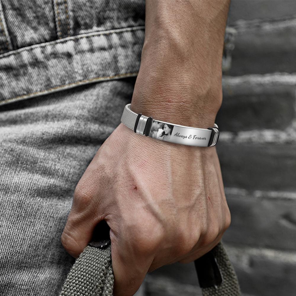 Custom Photo And Engraved Stainless Steel Bracelet Best Gifts for Men Gift For Couple