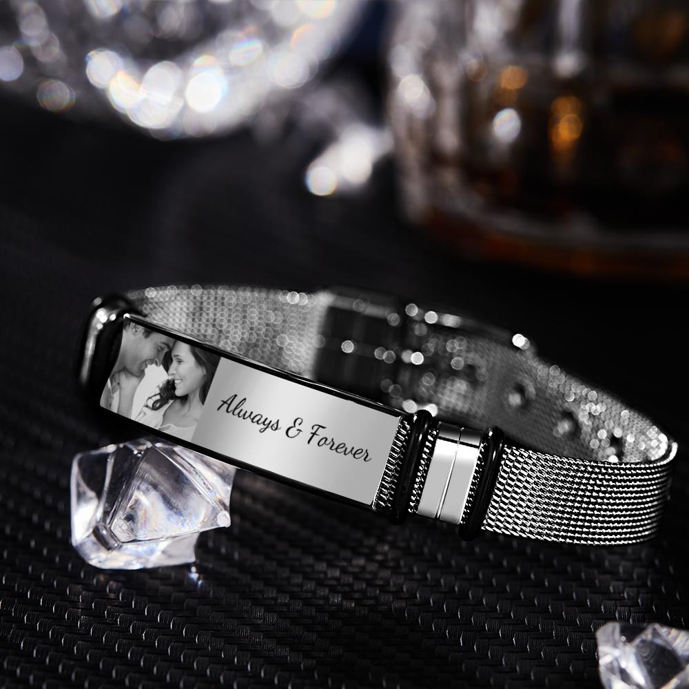 Custom Photo And Engraved Stainless Steel Bracelet Best Gifts for Men Gift For Couple