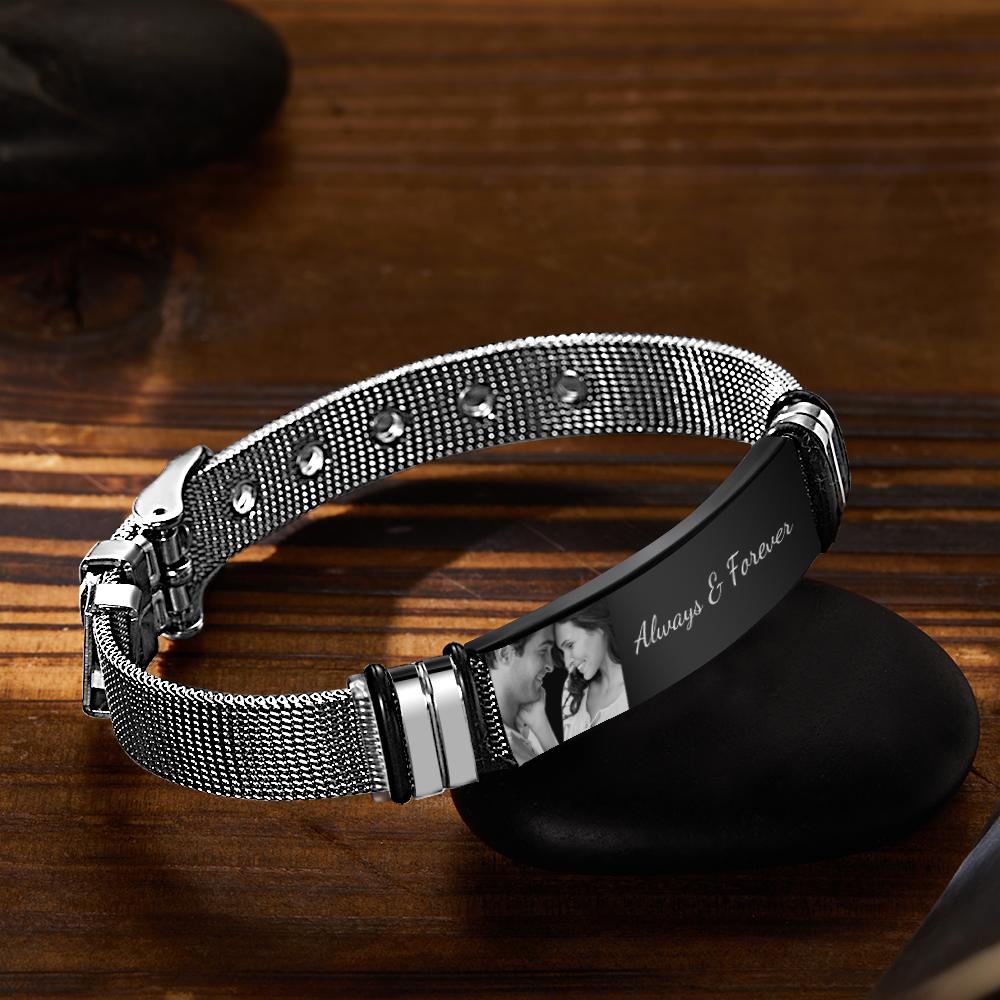 Custom Photo And Engraved Stainless Steel Bracelet Best Gifts for Men Gift For Couple