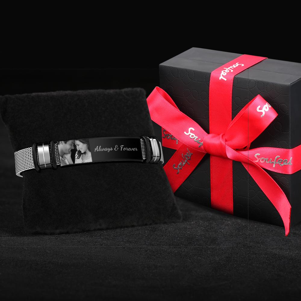 Custom Photo And Engraved Stainless Steel Bracelet Best Gifts for Men Gift For Couple