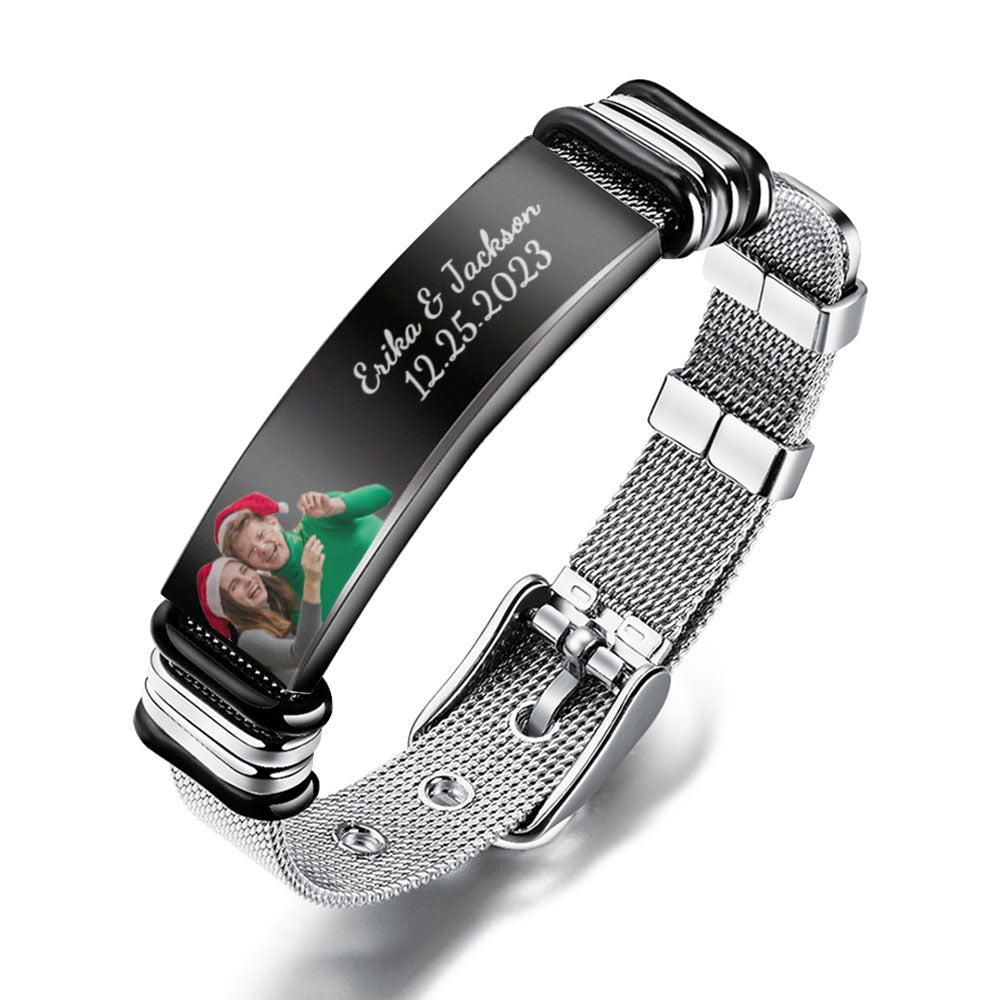 Custom Photo Bracelet Engraved Stainless Steel Men Bracelet Gift For Christmas Gifts