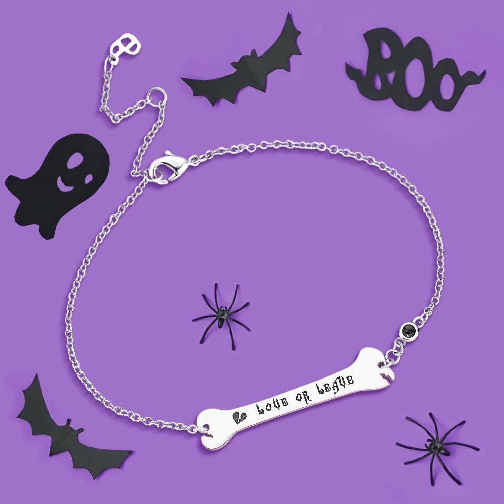 Custom Bracelet Name Bracelet Bone Bar Bracelet with Broken Heart Gifts Silver