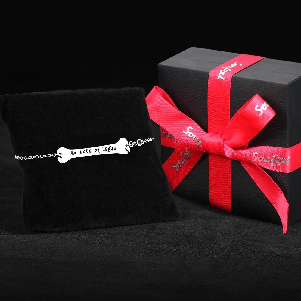 Custom Bracelet Name Bracelet Bone Bar Bracelet with Broken Heart Gifts Silver