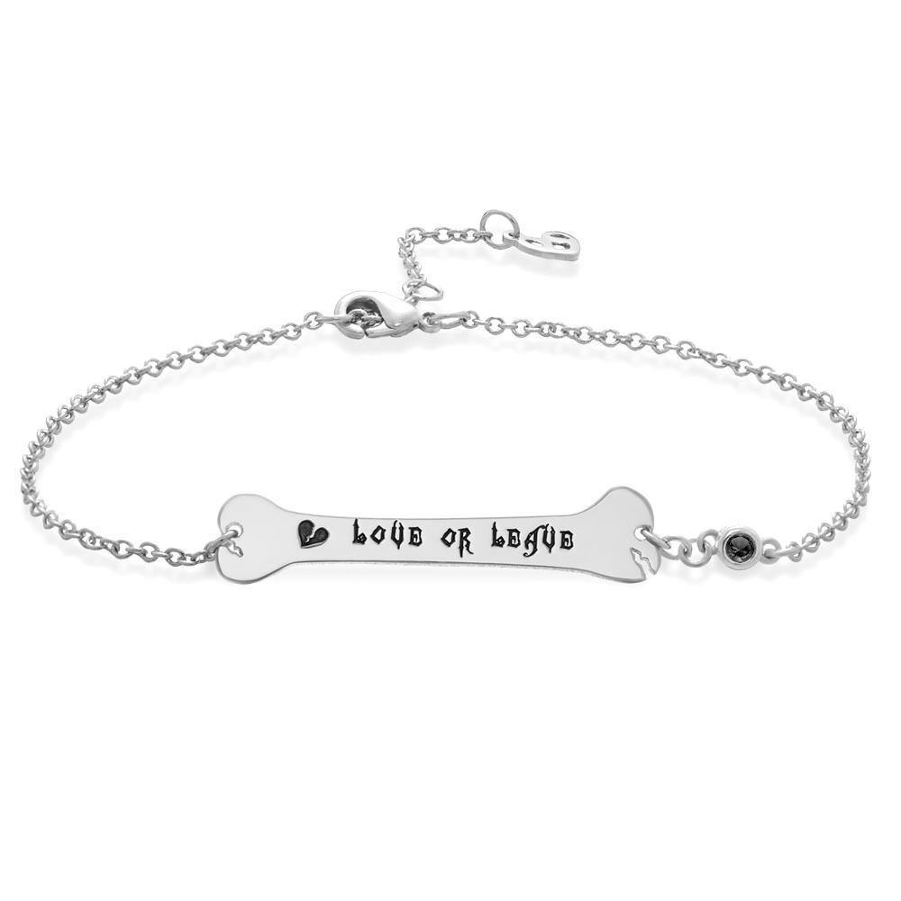 Engraved Bracelet Name Bracelet Bone Bar Bracelet with Broken Heart Gifts Rose Gold Plated Silver