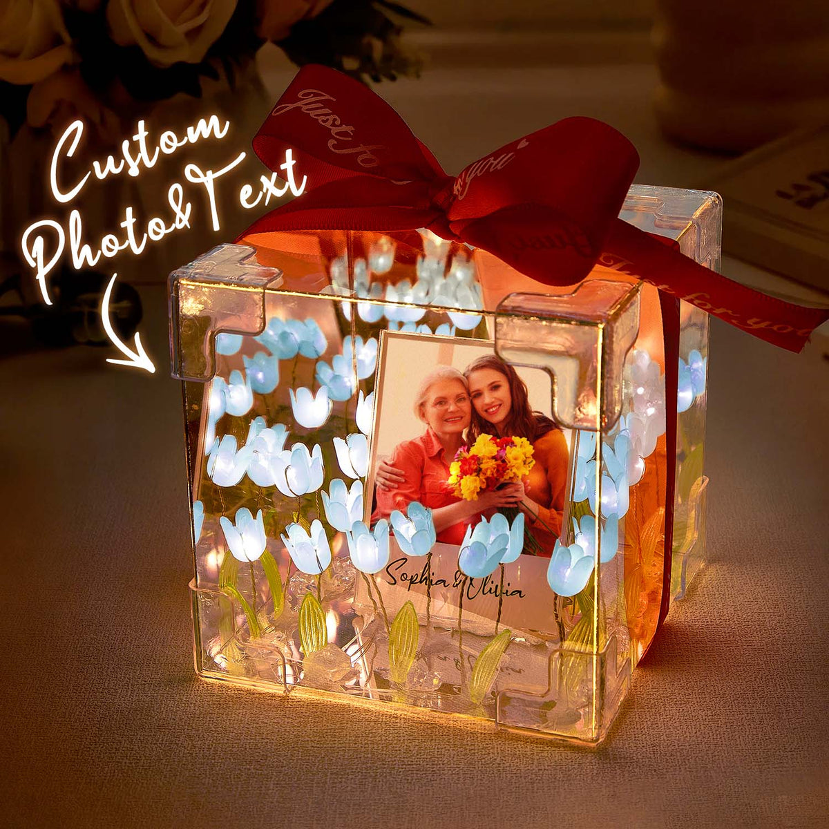 Custom Cloud-shaped Tulip Lamp Flower Infinity Mirror Box Infinity Mirror Flower with Your Picture and Text DIY Kit