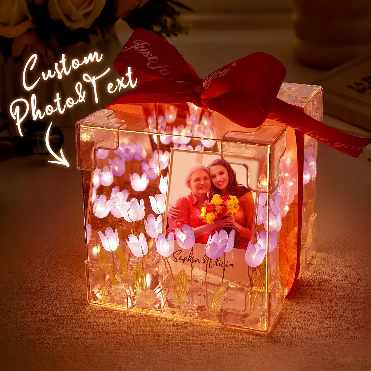 Custom Photo Rose Flower Infinity Mirror Box Infinity Mirror Flower with Your Picture and Text DIY Kit