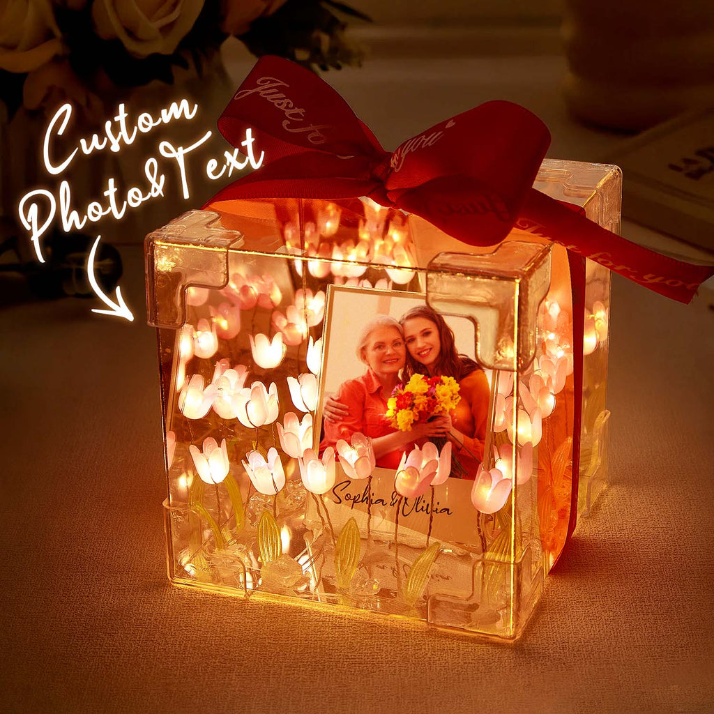 Custom Photo Rose Flower Infinity Mirror Box Infinity Mirror Flower with Your Picture and Text DIY Kit
