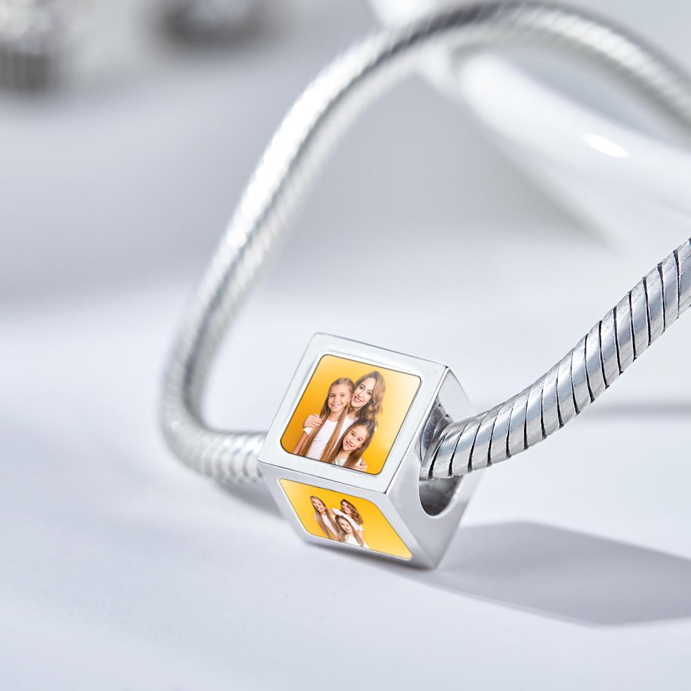 Custom Four-Sided Photo Charm Square Copper Charm Creative Gift For Mom