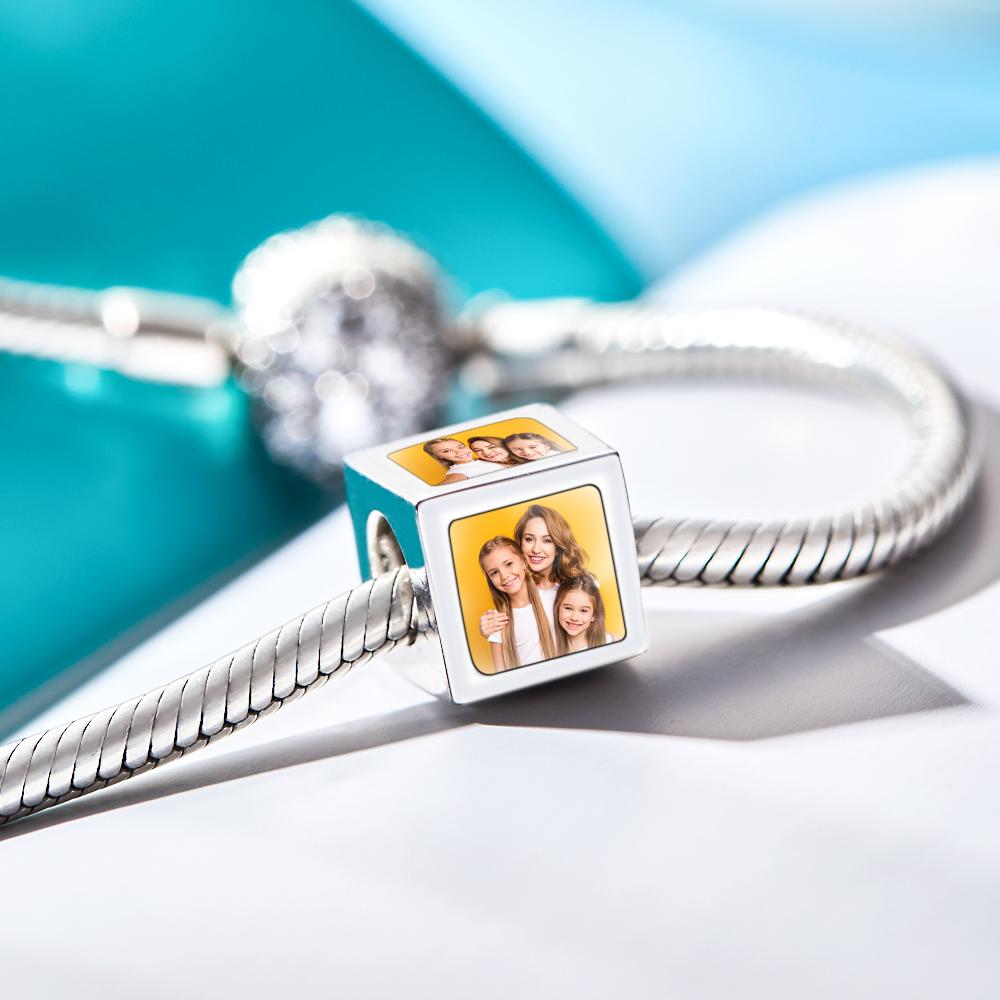 Custom Four-Sided Photo Charm Square Copper Charm Creative Gift For Mom
