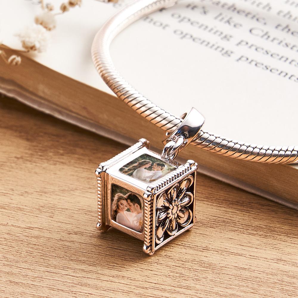 Photo Charm Bead That Hold 4 Picture Customized Four Sides Picture Bead Fit Snake Chain Bracelet Ideal Gifts Ever