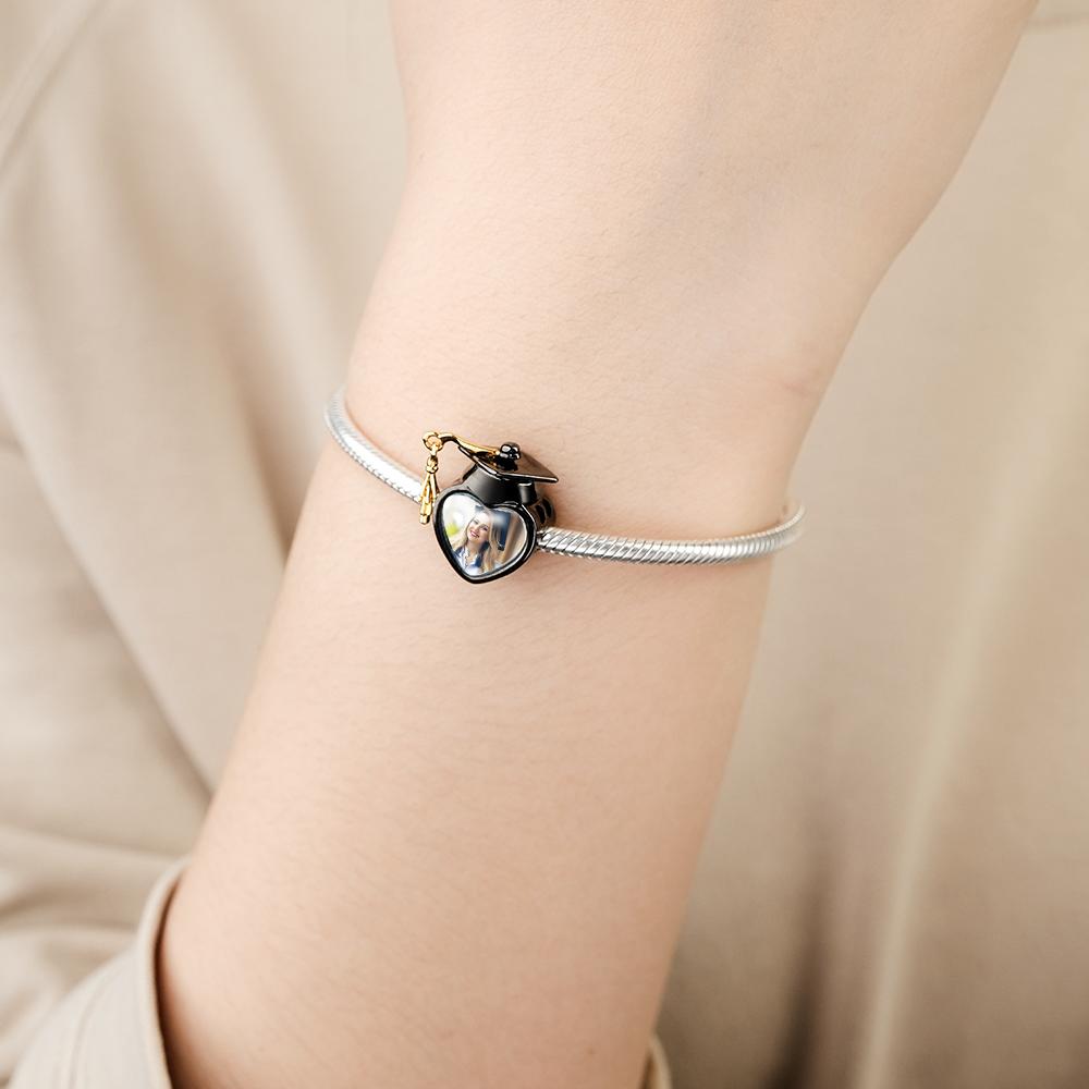 Academic Cap Photo Charm Bead Best Graduation Gift Fit All Major Brands of Bracelets Necklaces