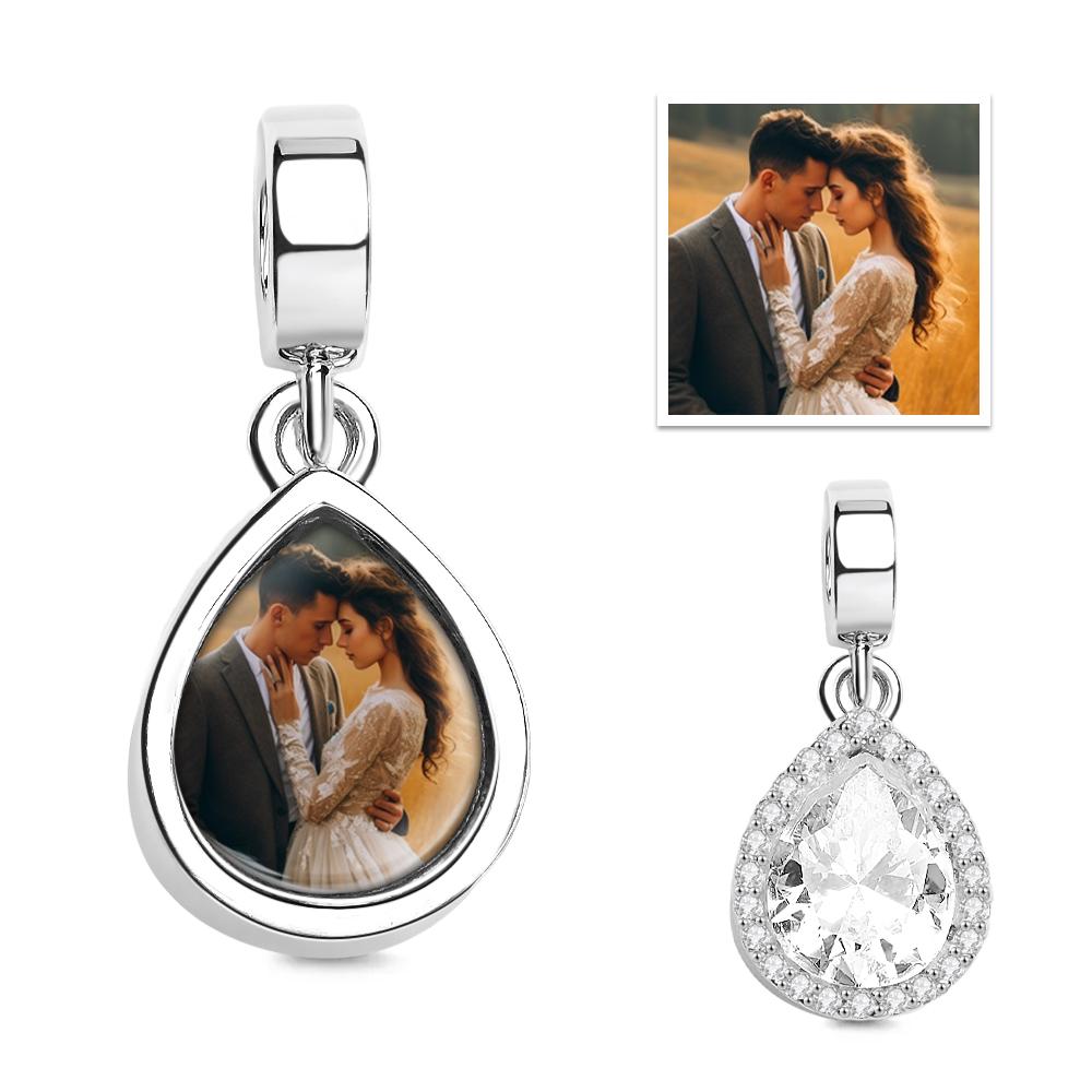Sparkling Pear Cut Personalized Photo Pendant Fit All Major Brands of Bracelets Necklaces