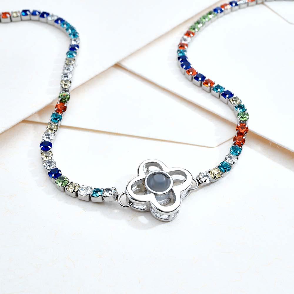 Custom Projection Necklace Tennis Chain Four Leaf Clover Gift for her