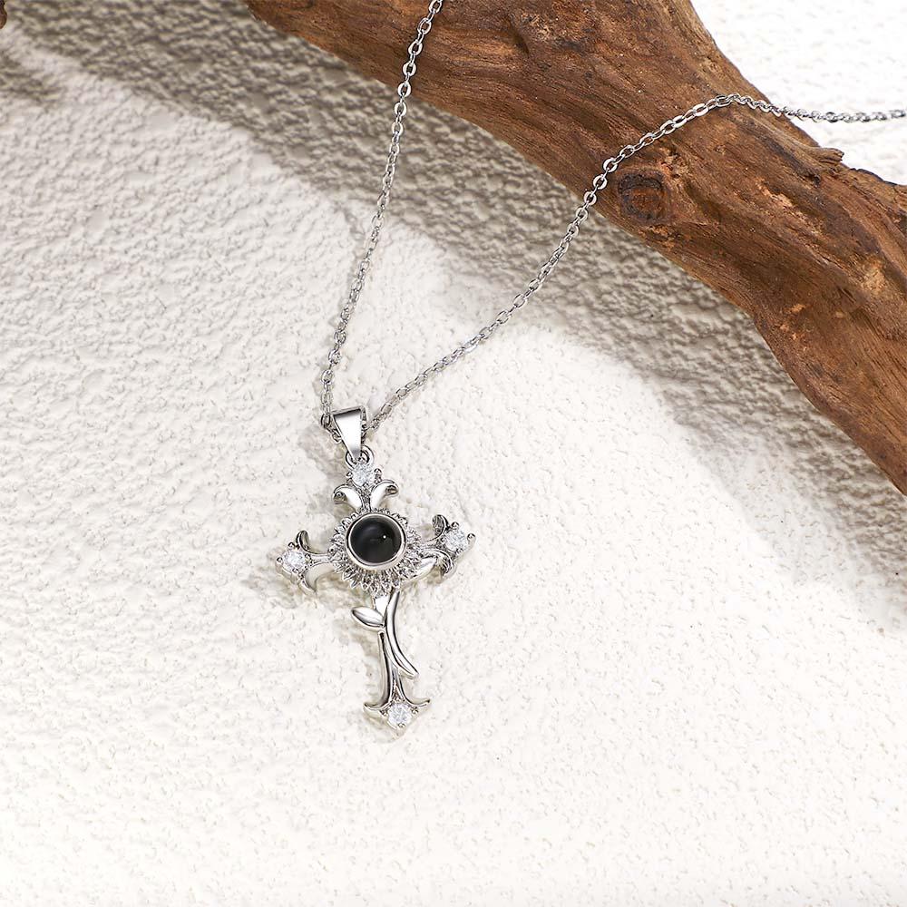 Custom Photo Projection Necklace Sunflower Cross Creative Gift