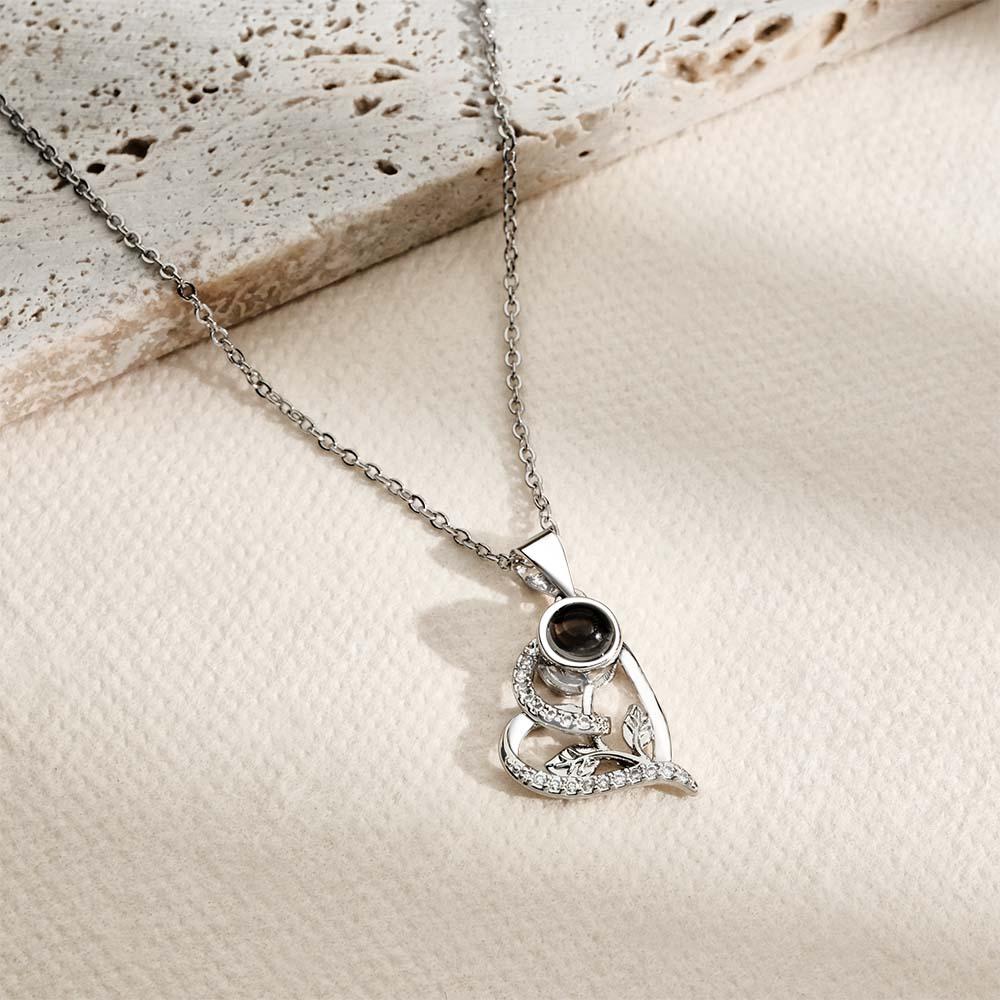 Custom Projection Necklace Leaf Heart Gift for Her