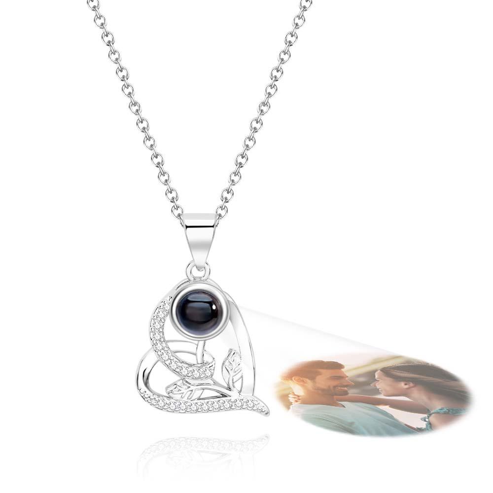 Custom Projection Necklace Leaf Heart Gift for Her