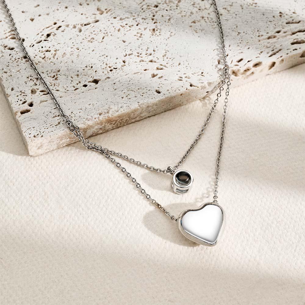 Custom Projection Necklace Double Layer Heart Couple Gift