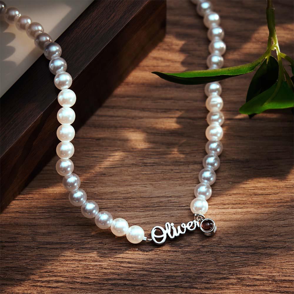 Custom Name Necklace Projection Classic Pearl Chain Gift for Her