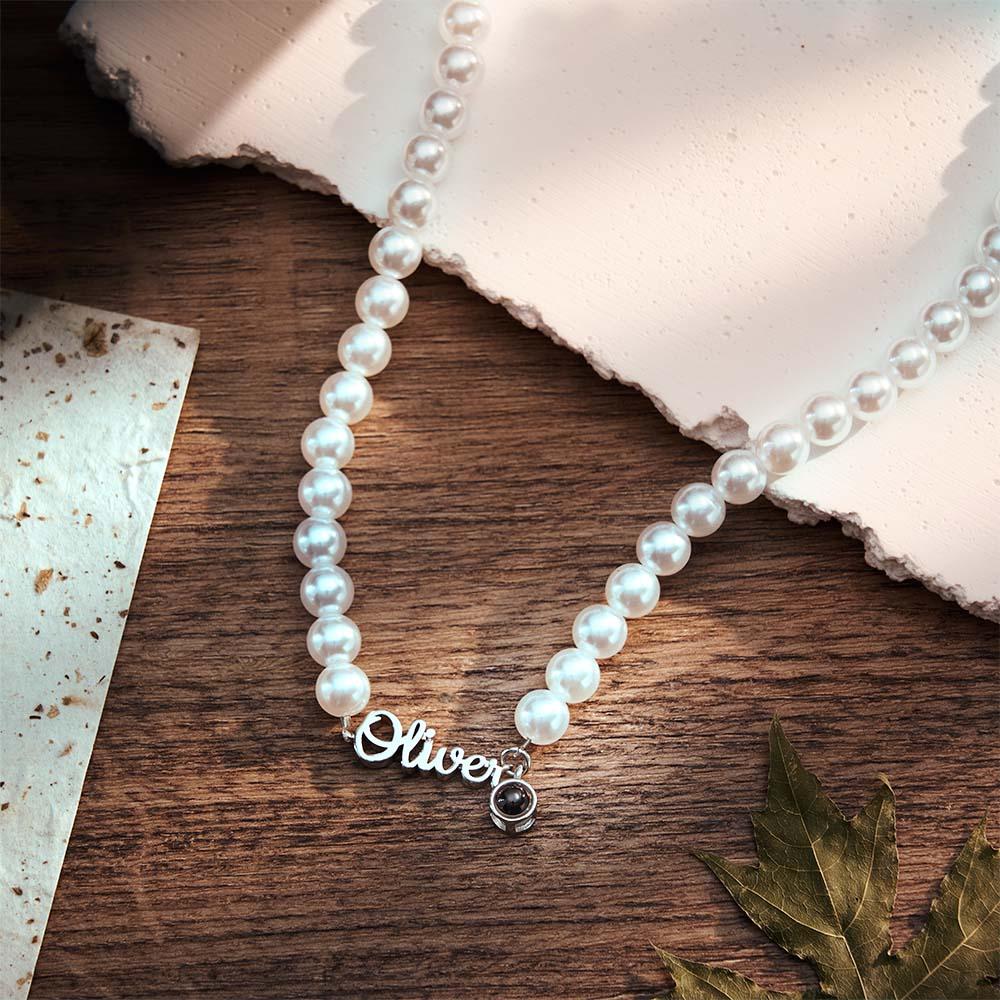 Custom Name Necklace Projection Classic Pearl Chain Gift for Her