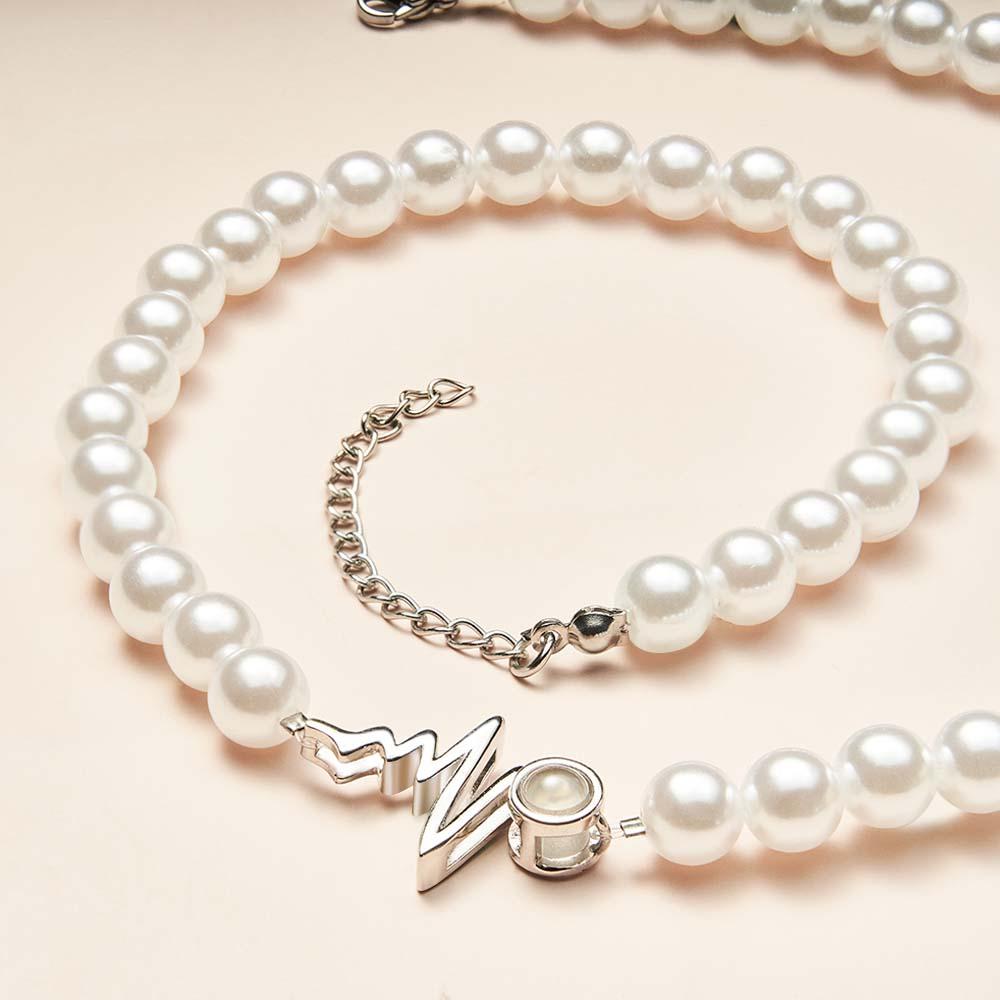 Custom Projection Necklace Heartbeat Style Pearl Chain Gift for Her