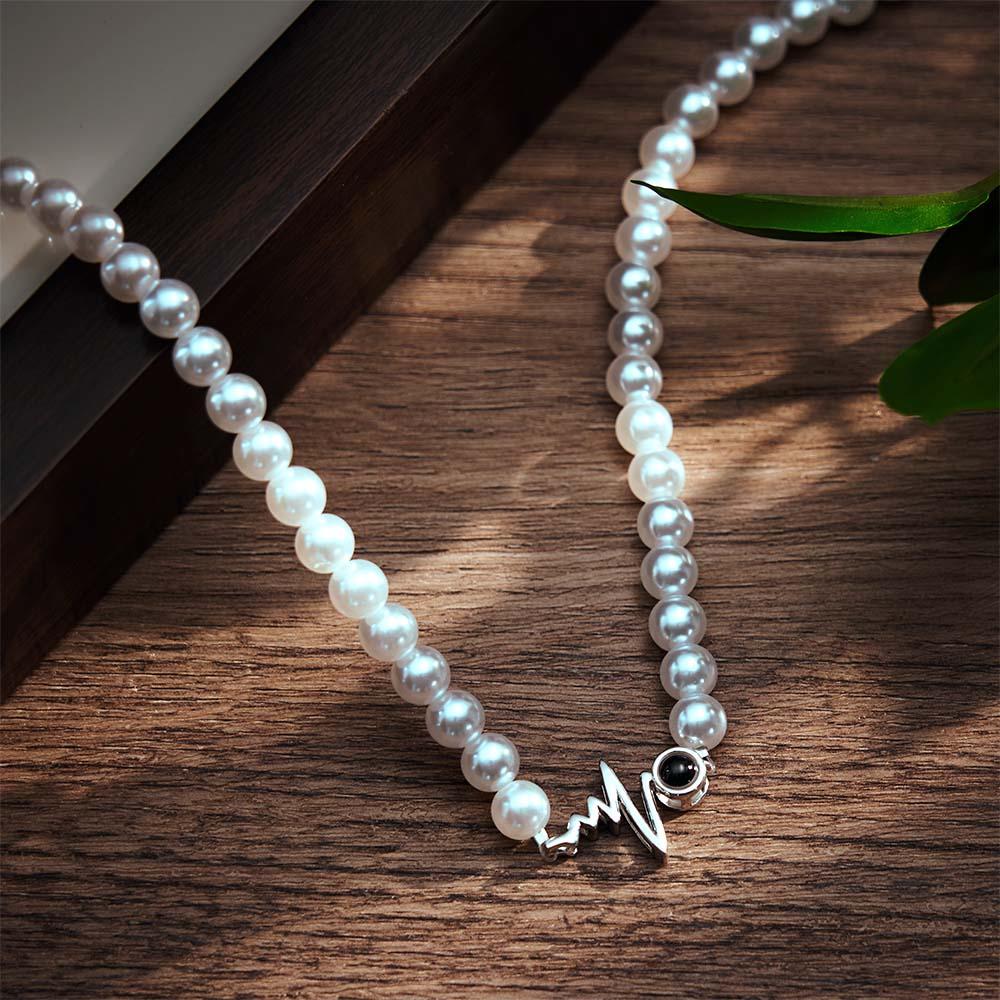 Custom Projection Necklace Heartbeat Style Pearl Chain Gift for Her