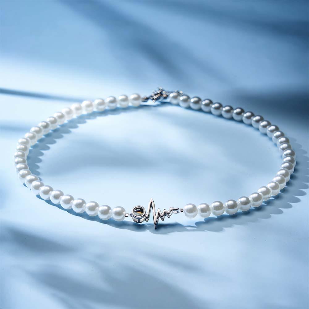 Custom Projection Necklace Heartbeat Style Pearl Chain Gift for Her