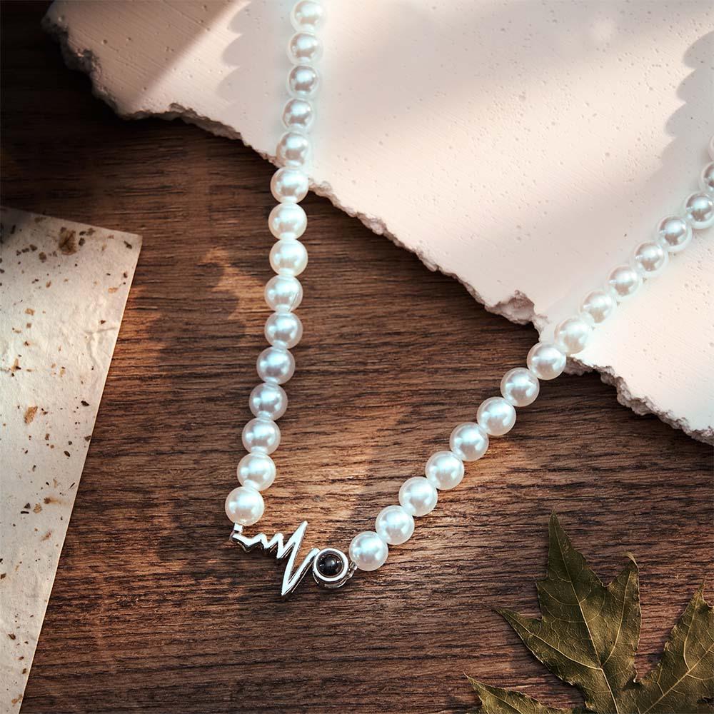 Custom Projection Necklace Heartbeat Style Pearl Chain Gift for Her