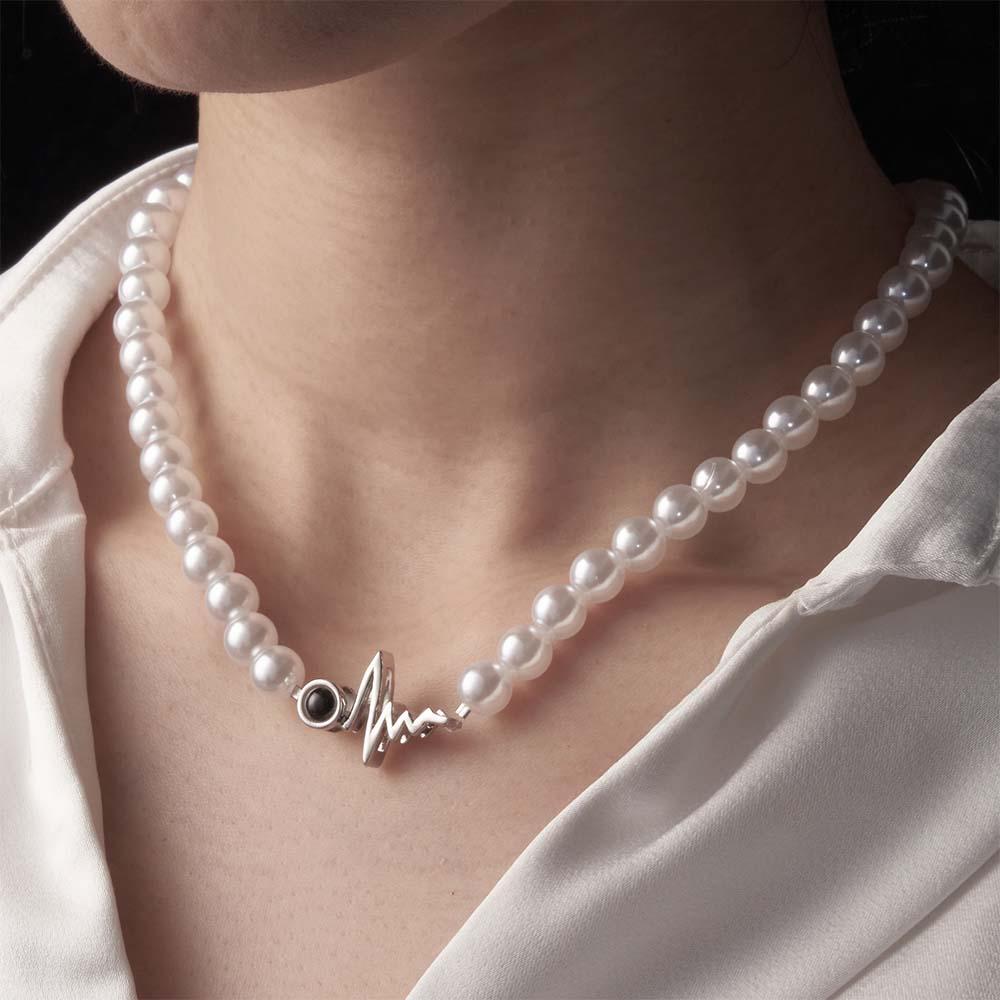 Custom Projection Necklace Heartbeat Style Pearl Chain Gift for Her