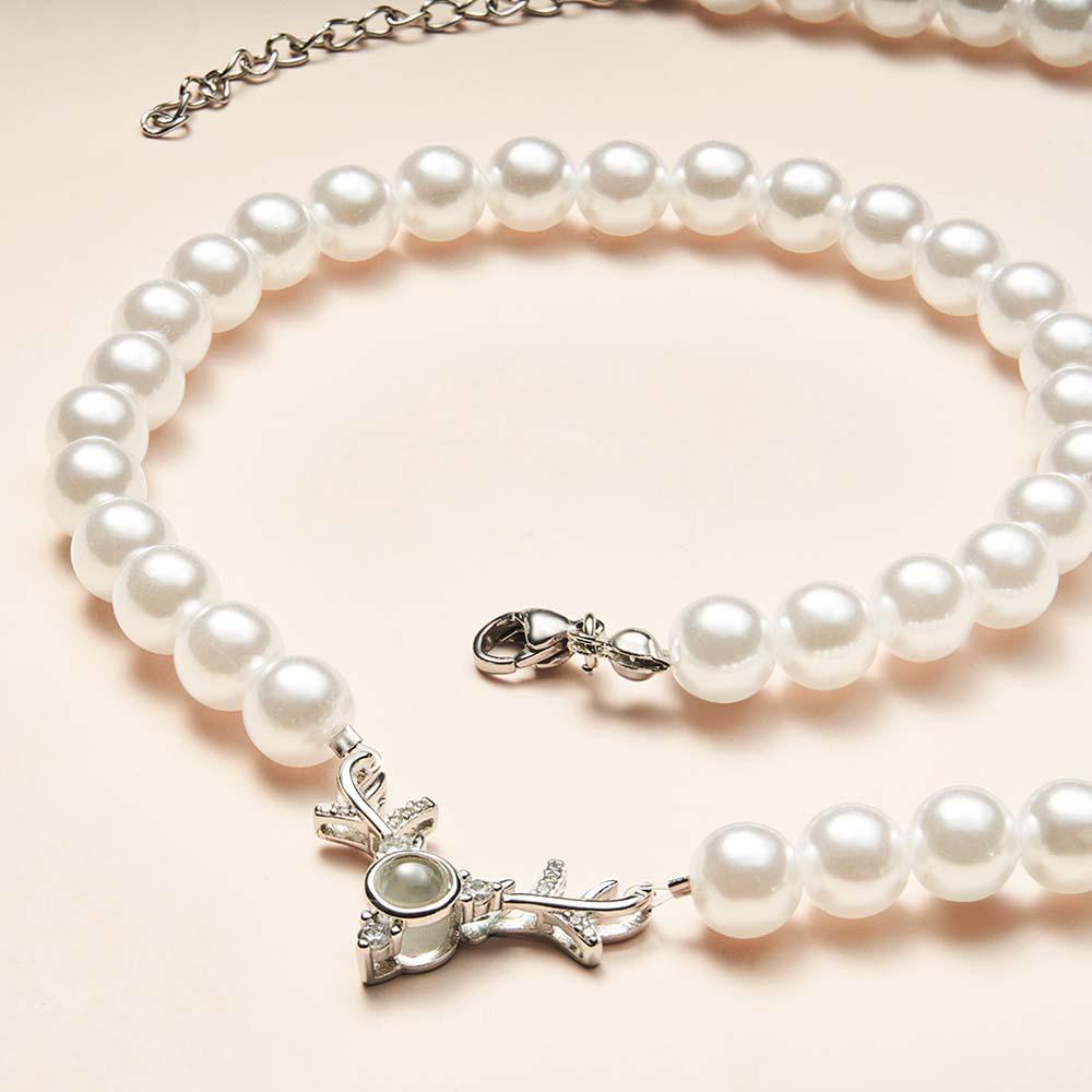 Custom Projection Necklace Antlers Pearl Chain Romantic Gift